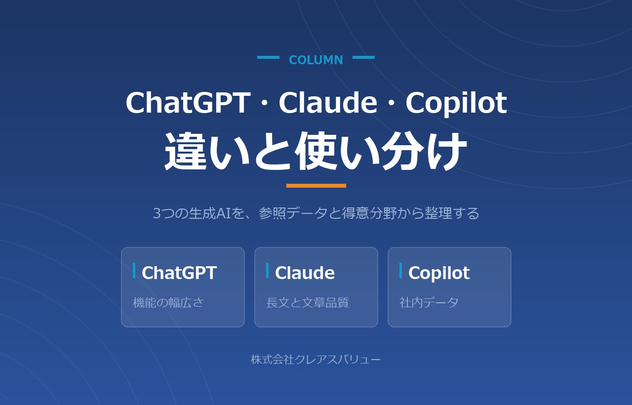 ChatGPT・Claude・Microsoft 365 Copilotの違いと使い分けを示したアイキャッチ画像